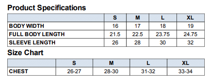 TT31Y Size Chart