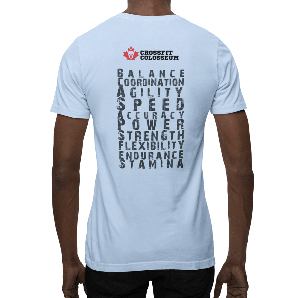 Model shows a Back of Tshirt with logo in black and red