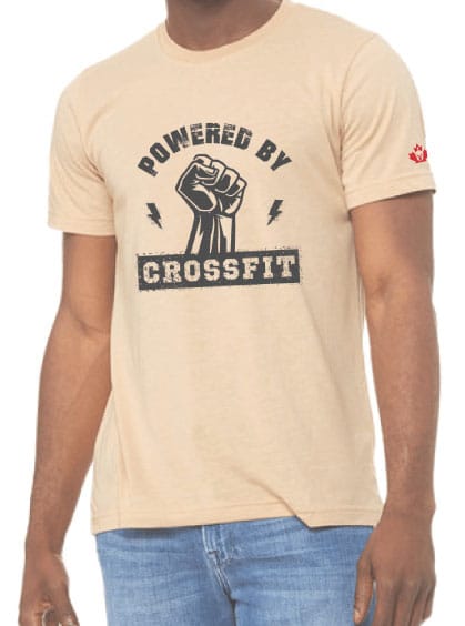 Heather-Sand-Dune Tshirt with Powered by CrossFit logo